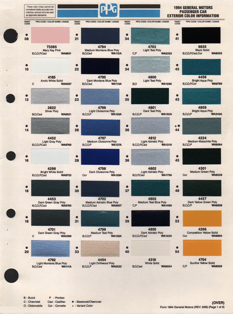 Paint Chips 1994 GM Astro