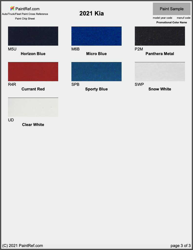 Paint Chips 2021 Kia Carnival