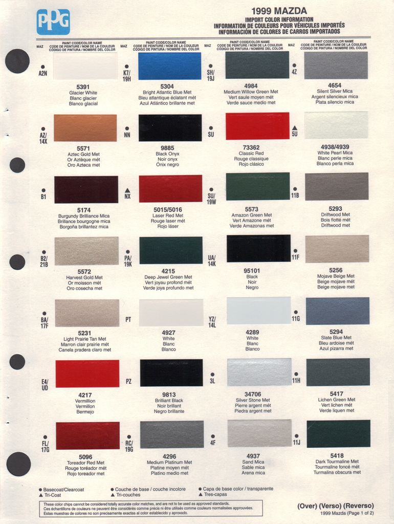 Paint Chips 1999 Mazda