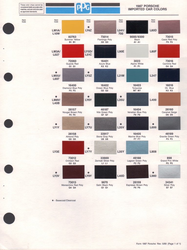 Paint Chips 1987 Porsche