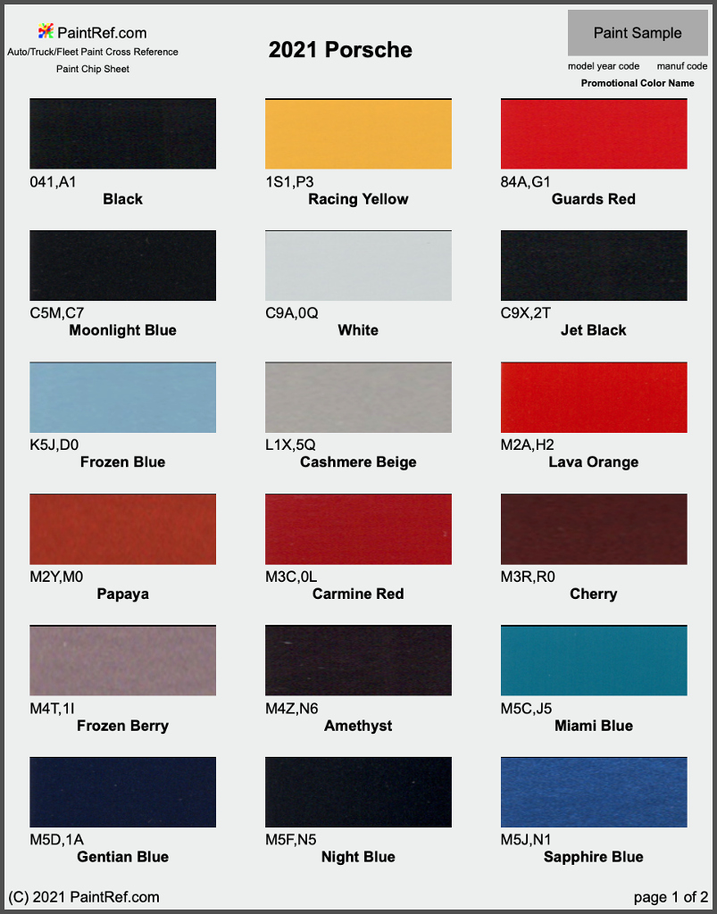 Paint Chips 2021 Porsche 718