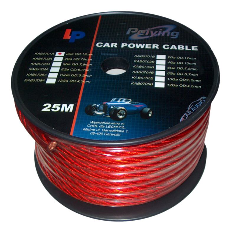 Kabel samochodowy 2Ga OD12mm CU 25m
