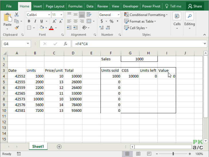 FIFO Inventory Valuation in Excel using Data Tables