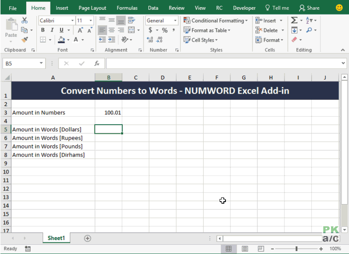 Convert Numbers to Words/Text in Excel WITHOUT pasting macros again