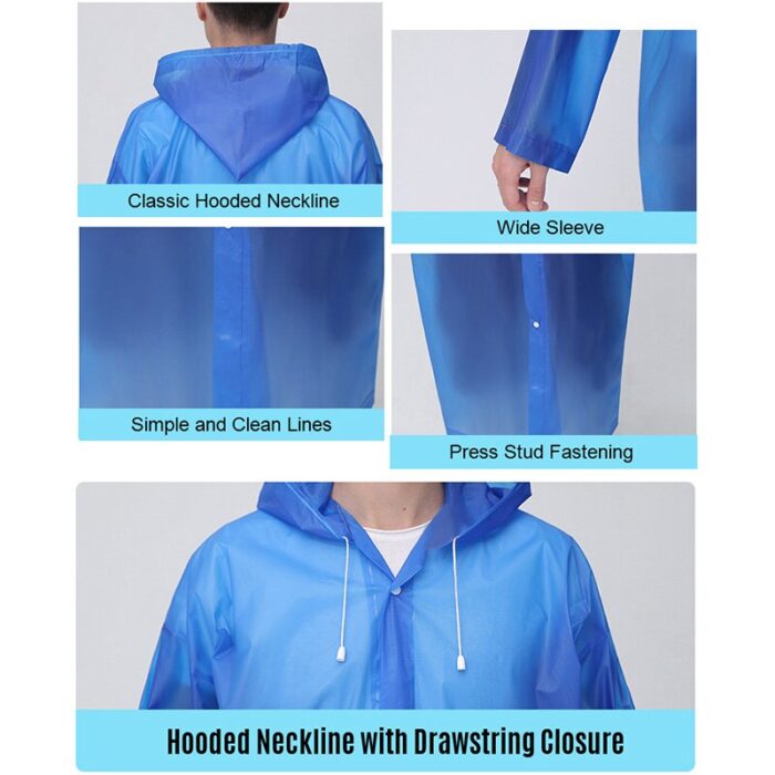 Unisex EVA Raincoat Waterproof Rain Poncho Coat Adult Clear Transparent