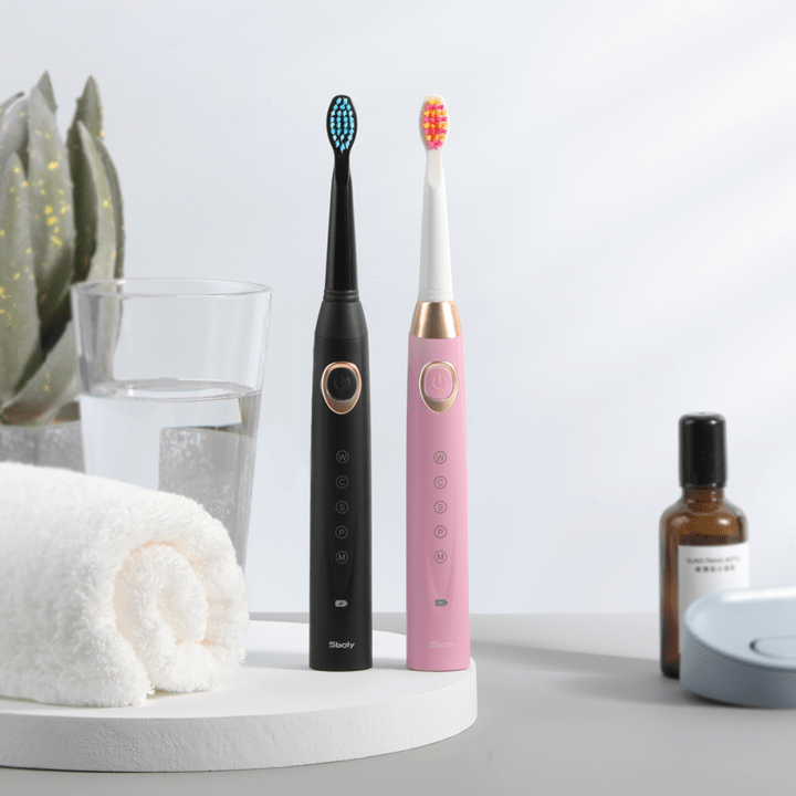 2 Sboly Sonic Electric Toothbrushes Black And Pink Teeth Care Kit