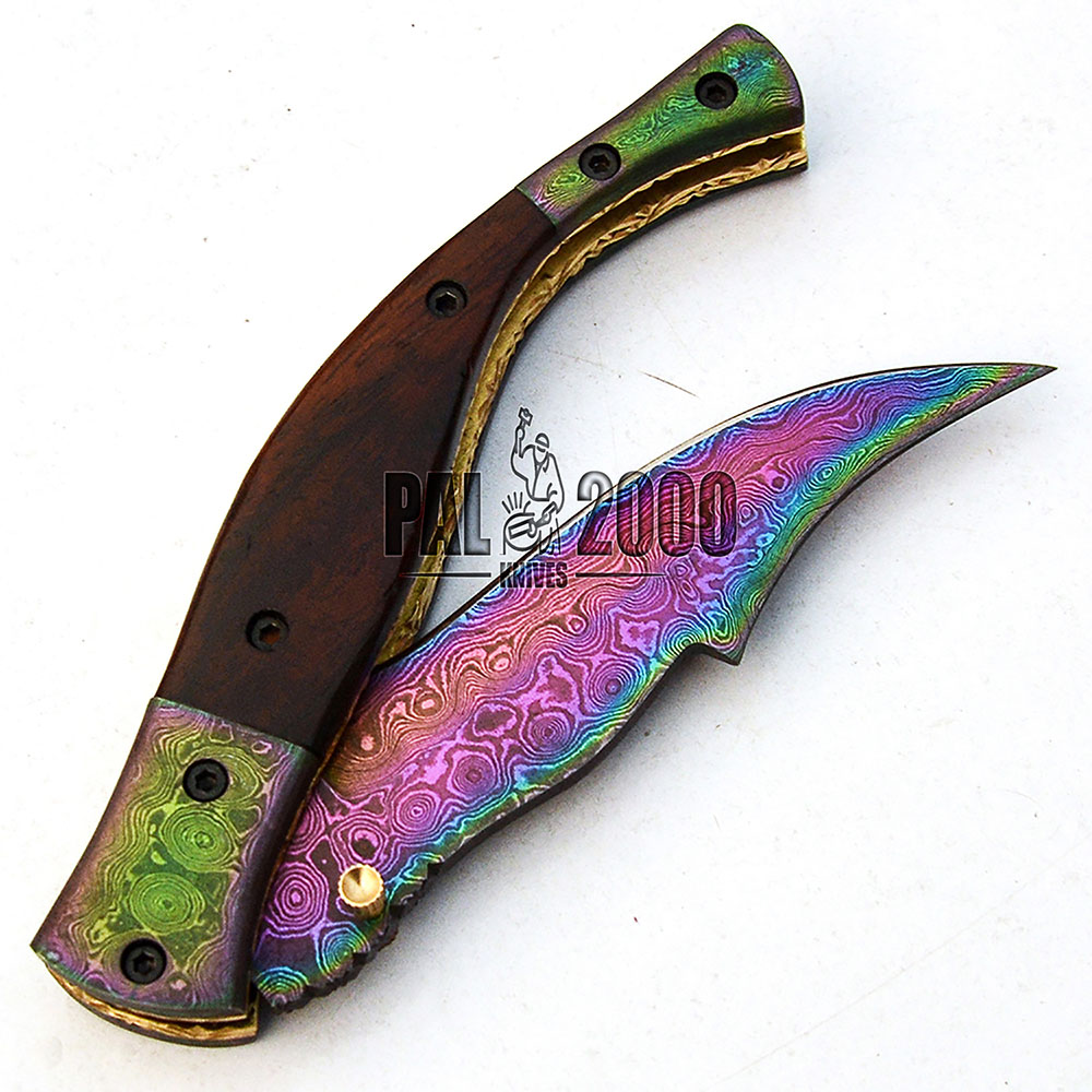 Titanium Folding Knife Handmade Damascus Steel Blade Knife 9690 Pal2000Knives