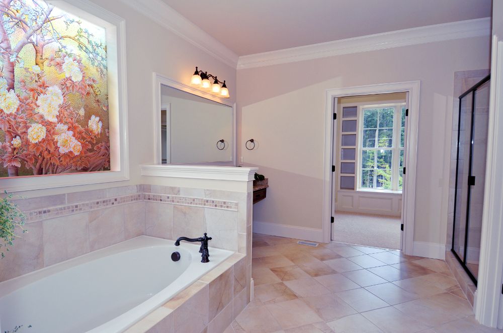 Custom window glass with trees and blooming flowers design PGC543