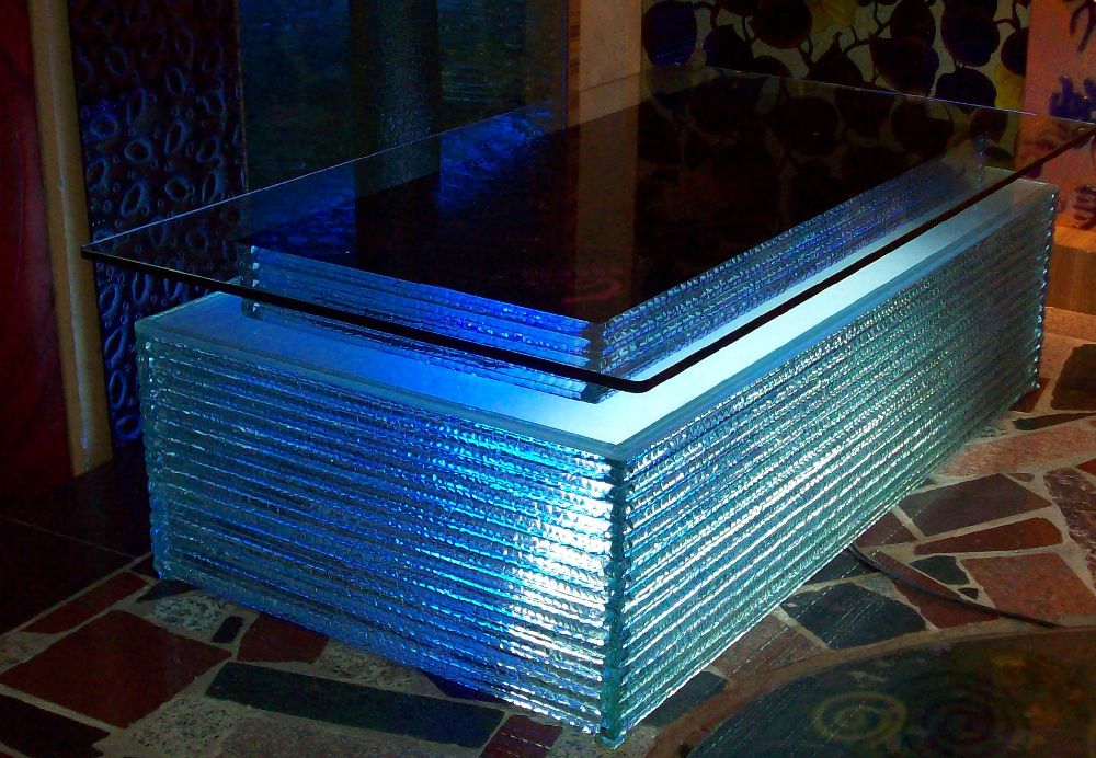 Stacked glass coffee table I Custom Glass Tables I Palace of Glass