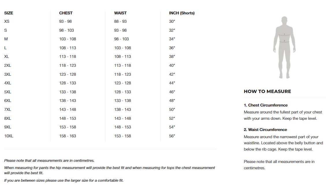 Sizing Information - Paladin Sports - Global Site
