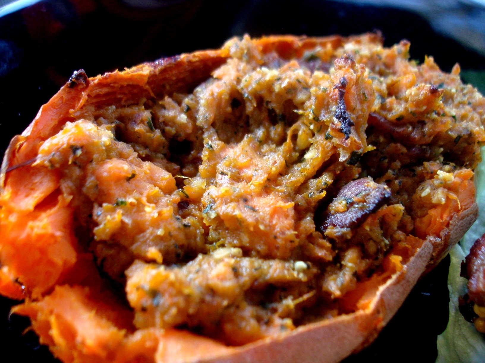 Bacon Basil Twice Baked Sweet Potatoes