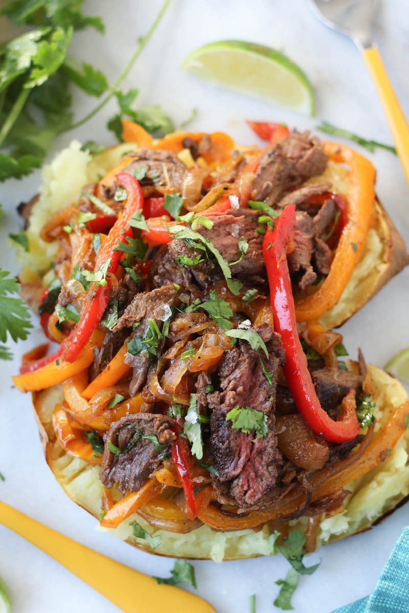 Steak Fajita Loaded Sweet Potatoes PaleOMG