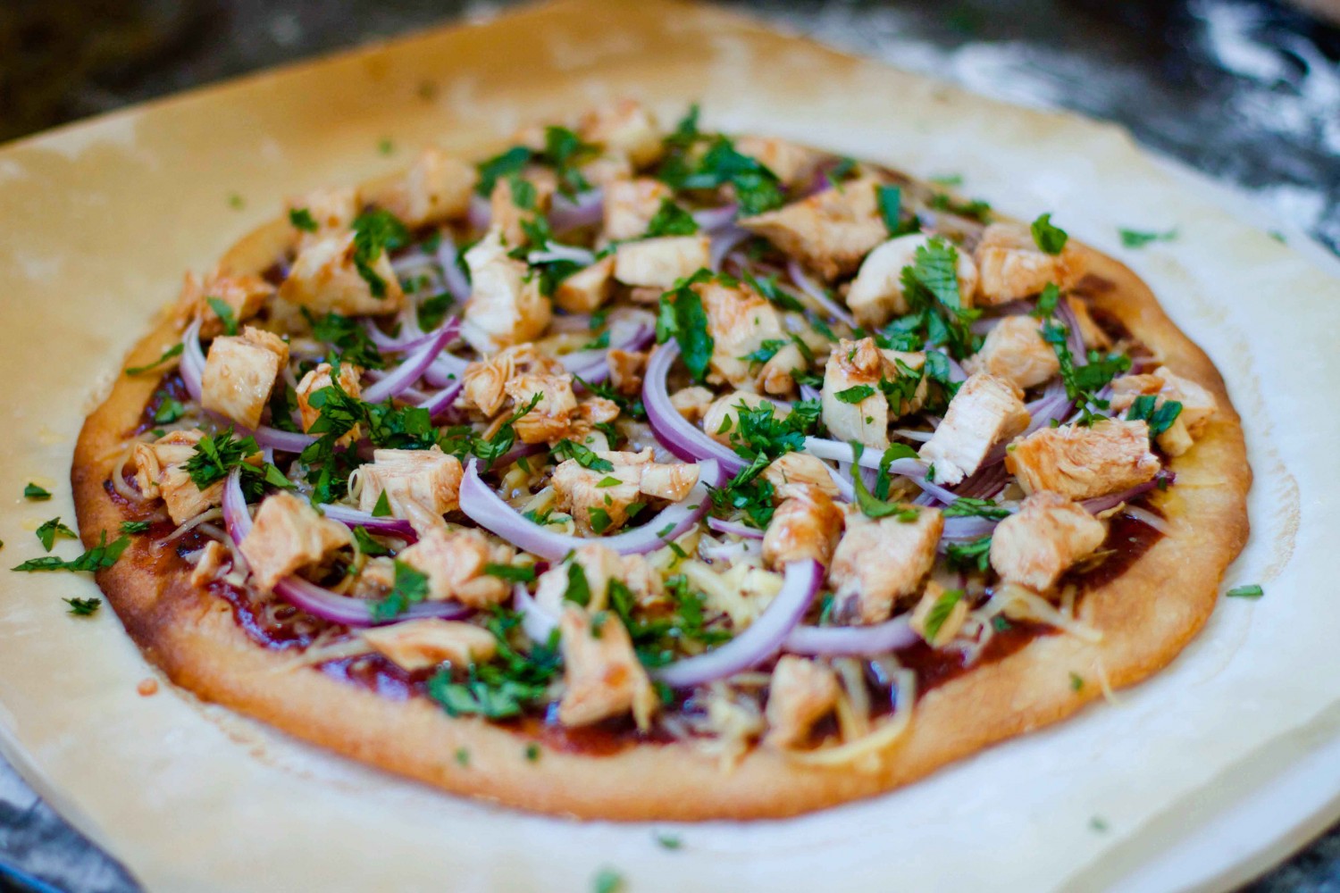 Barbecue Chicken Pizza on Paleo Pizza Crust