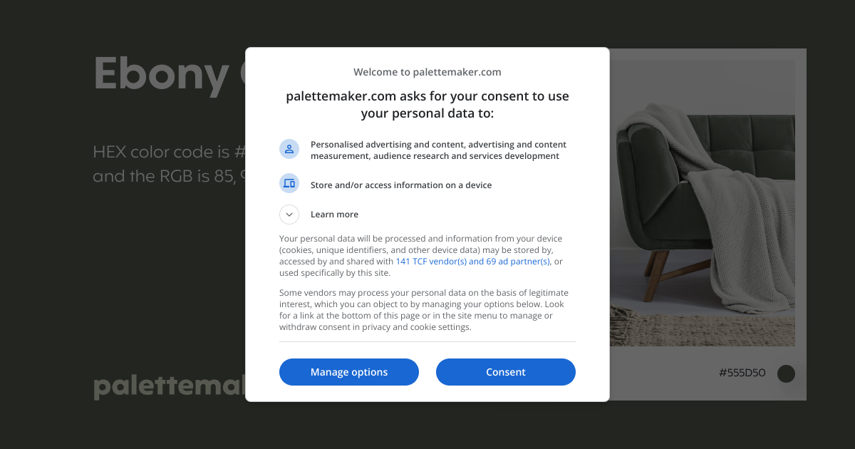 Ebony Color HEX 555D50 Meaning and Live Previews PaletteMaker