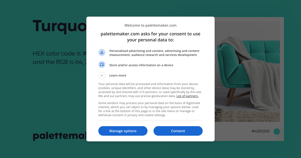 Turquoise Color HEX 40E0D0 Meaning and Live Previews PaletteMaker
