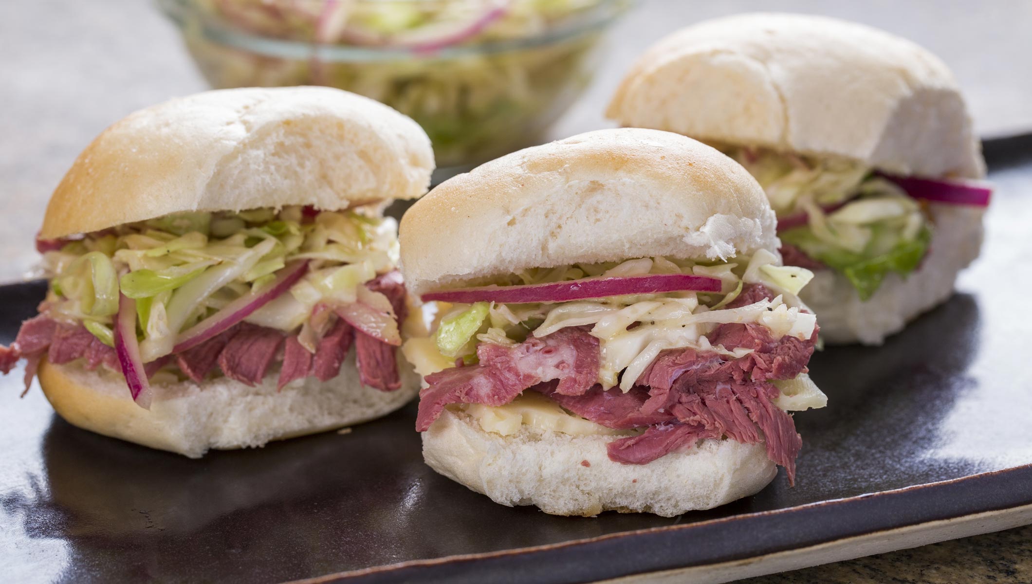Corned Beef Sliders with Cabbage Slaw