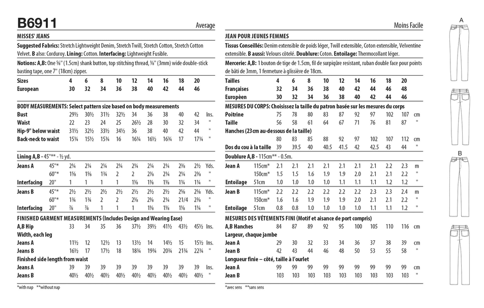 Butterick B6911 Misses' Jeans