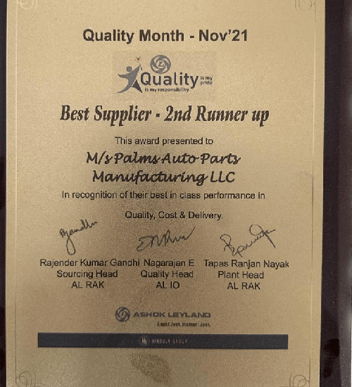 Certifications Palms Auto Parts Manufacturing LLC