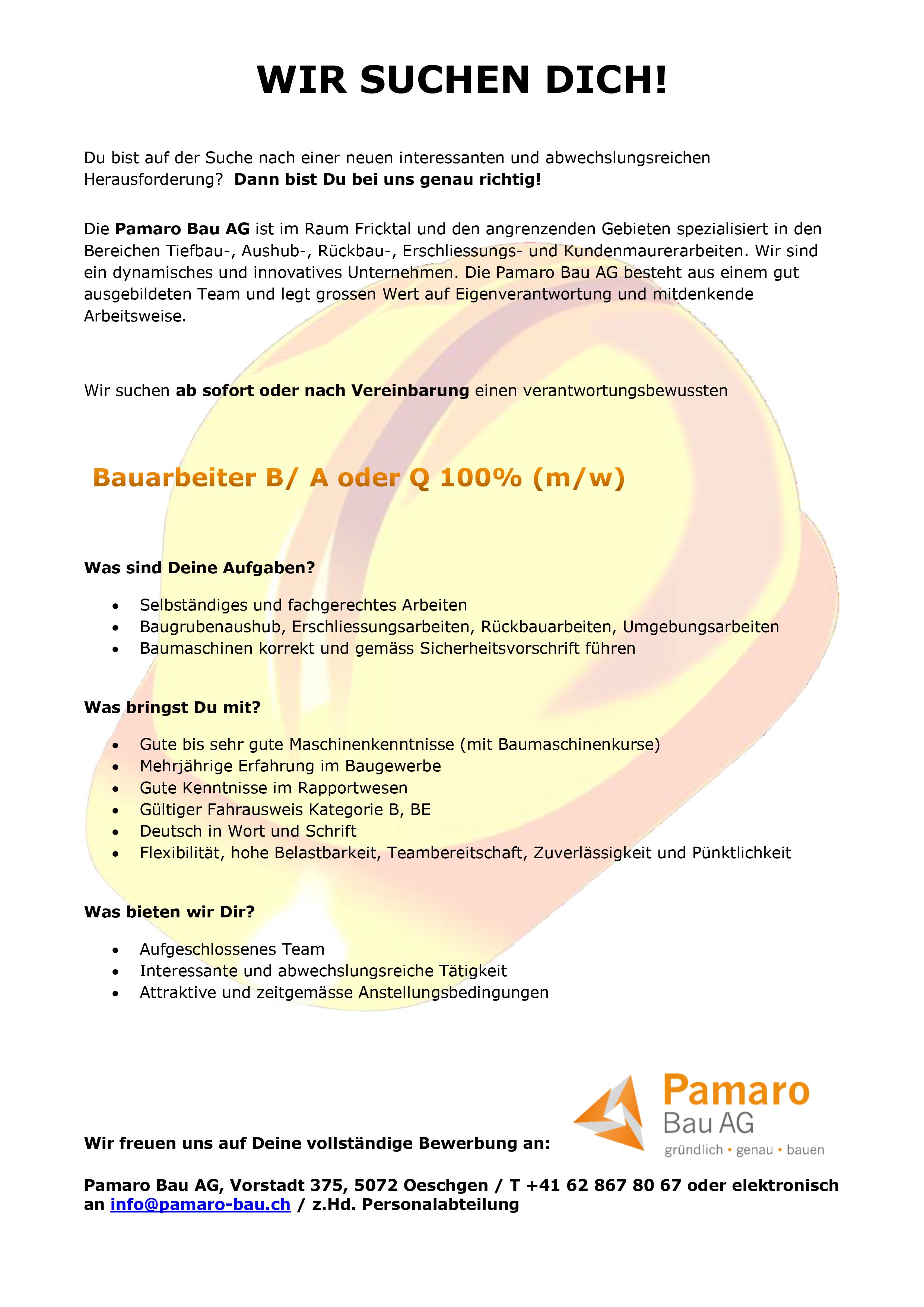 Stellenangebote Pamaro Bau AG