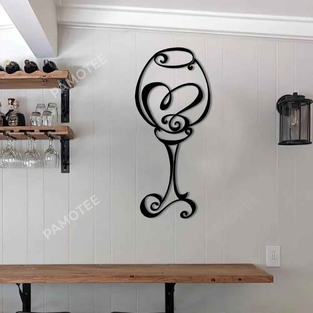 Creative Drawing Glass Wine Metal Wall Art, Home Decor For Wine Lovers