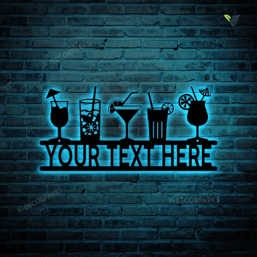 Personalized Bar Theme Metal Sign With Led Lighs, Custom Bar Theme Sign