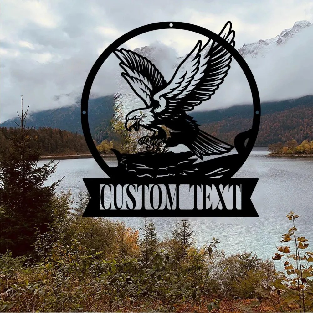 Custom Outdoor Eagle Monogram, Eagle Metal Wall Art Decor, Custom Name