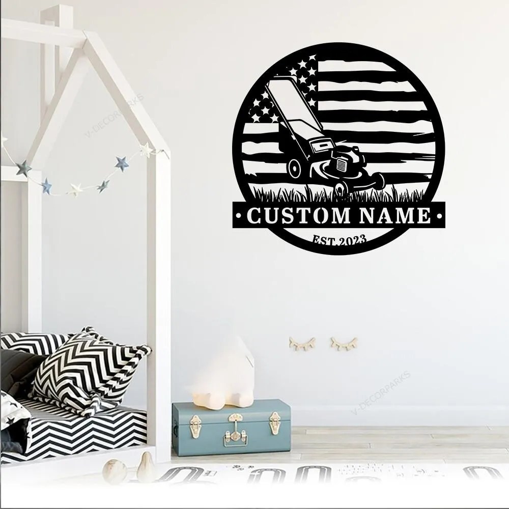 Custom Lawn Mower Metal Sign, Lawn Mower Metal Monogram, Landscaping
