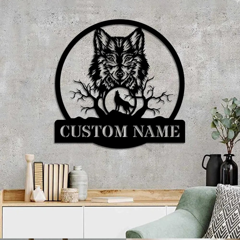 Custom Wolf Monogram Metal Sign,wolf Howling Metal Art, Wolf Decor