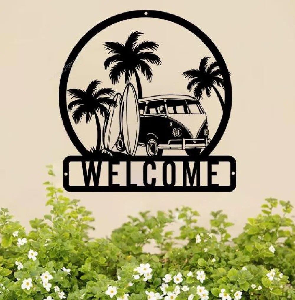 Custom Bus Camping Car Metal Wall Art Personalized Hippie Bus Van Name Sign Home Decor Cabin