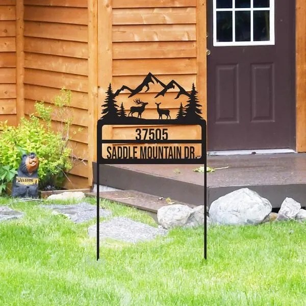 Metal Rustic Yard Address Sign, Cut Metal Sign, Metal Wall Art, Metal