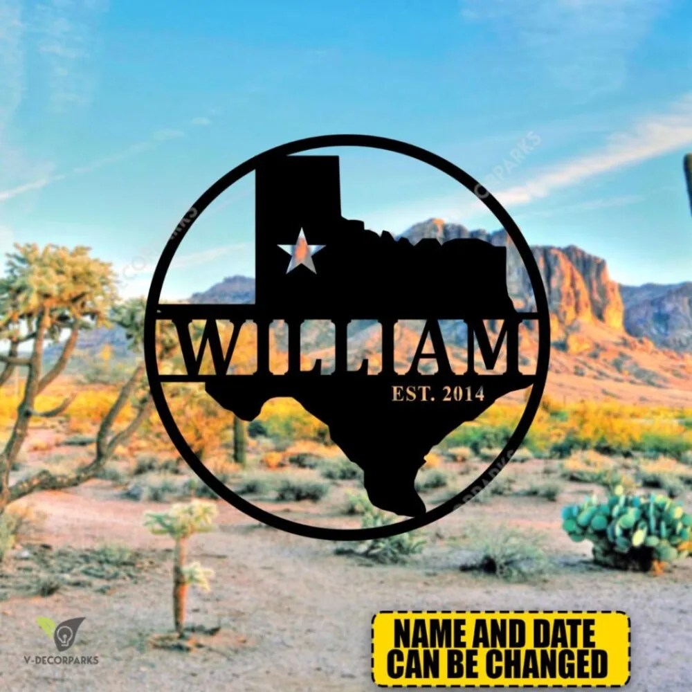Personalized Name Texas Metal Art, Texas Weatherproof Accent Pamotee