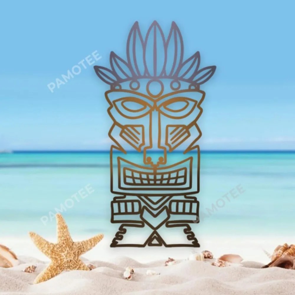 Colored Tiki Figure Beach Metal Art, Hawaii Steel Decoration Pamotee