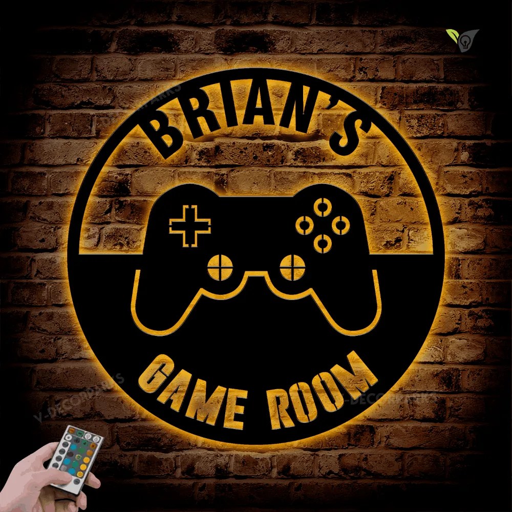 Custom Game Room Metal Wall Art With Led Lights, Video Game Room Sign