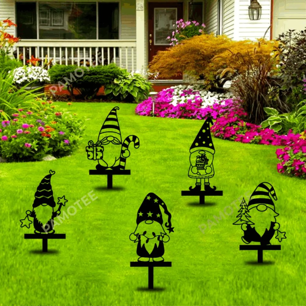 Christmas Garden Gnome Stakes, Xmas Gnome Outdoor Garden Art Decor