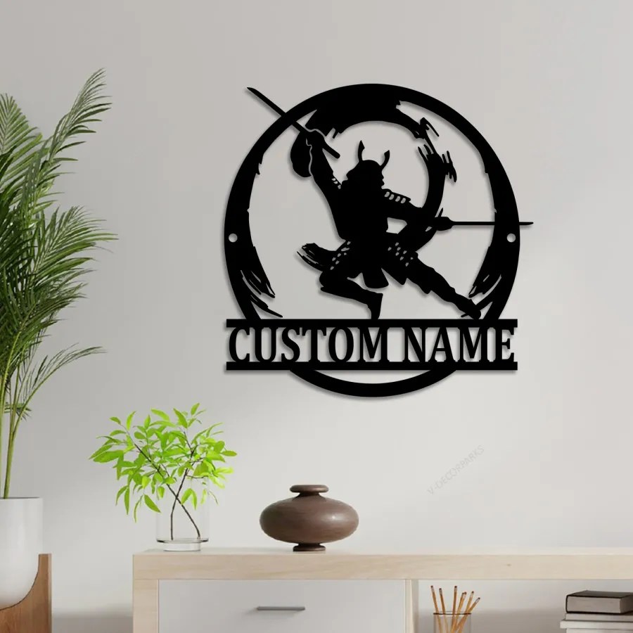 Samurai Personalized Metal Wall Art, Custom Warrior Japanese Decoration