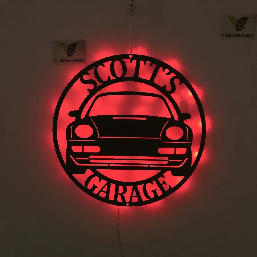 Personalized Car Metal Sign With Led Lights, Car Metal Signs For Garage