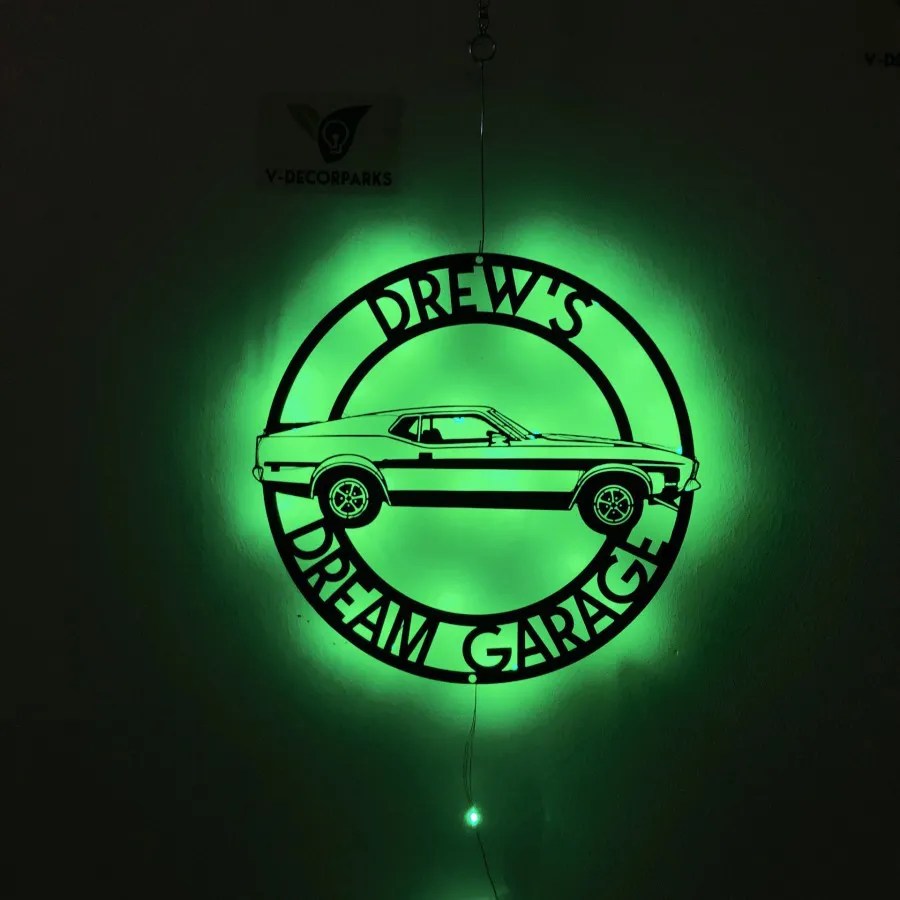 Custom Classic Car Metal Wall Art With Led Light, Personalized Classic