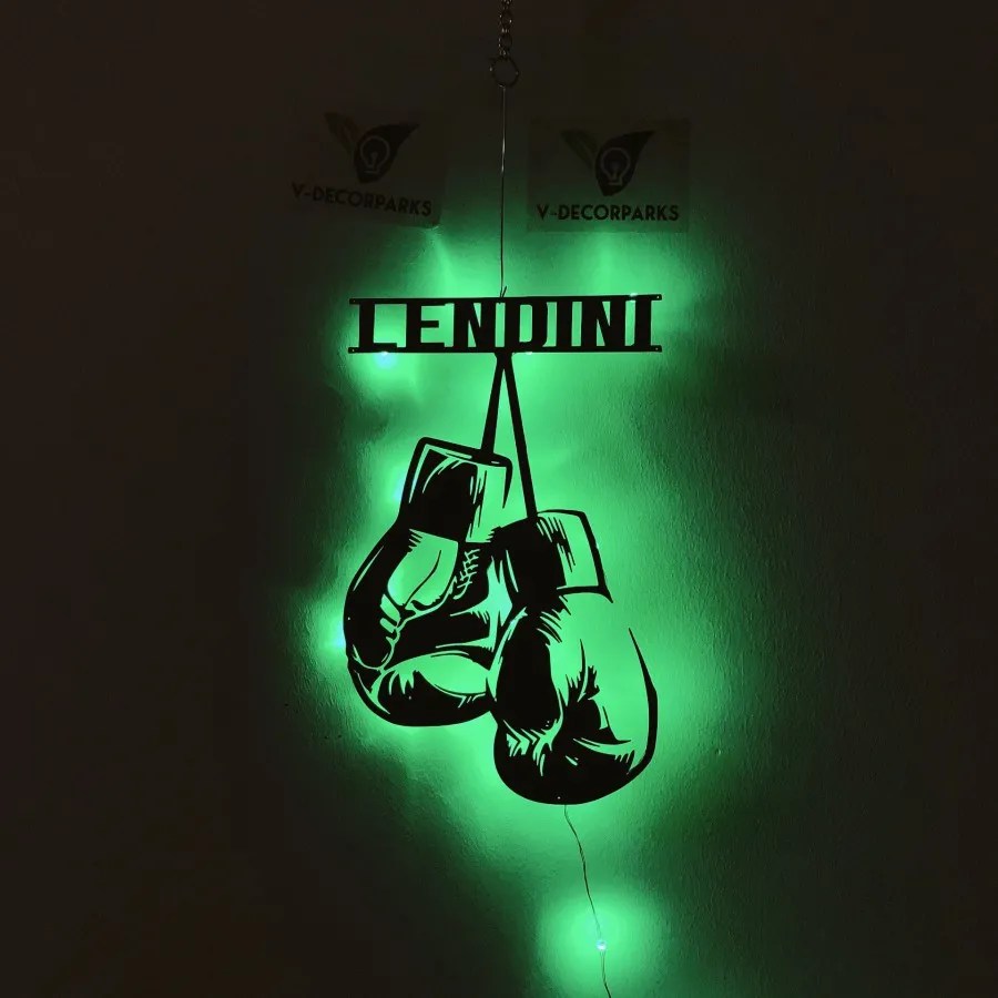 Personalized Boxing Gloves Metal Wall Art With Led Lights, Boxing
