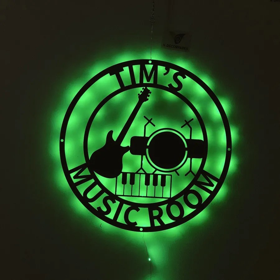 Custom Music Room Metal Sign With Led Lights, Music Studio Metal Wall Art Decor, Guitar Drum