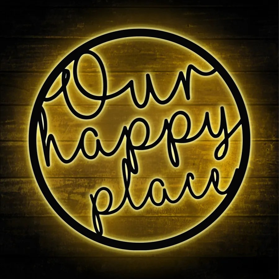 Our Happy Place Metal Wall Art Led Lights, Family Metal Wall Sign