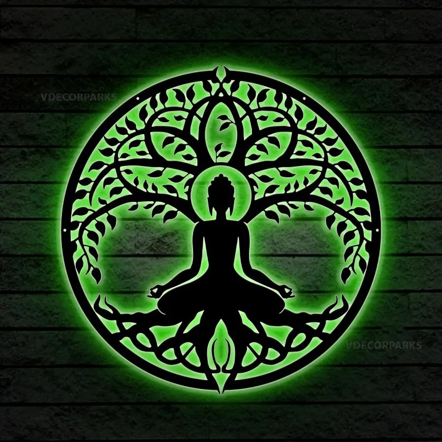 Buddha Metal Wall Art Led Lights, Patna Hindu Metal Wall Decor, Yoga
