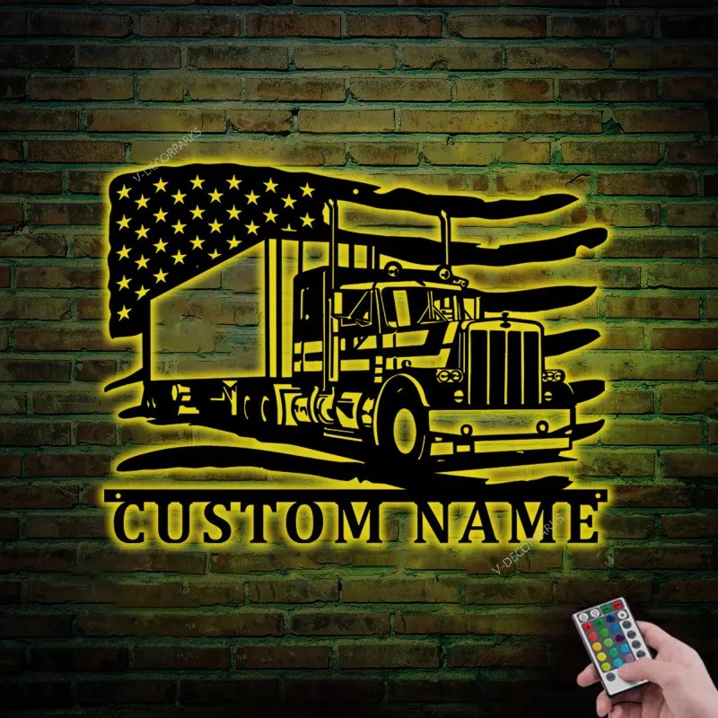 Custom Truck Driver Name Sign Led Lights, Semi Truck Wall Sign,trucker Christmas Gift, Metal