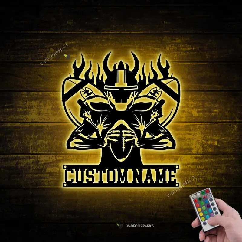 Personalized Custom Football Sign, Metal Football Wall Art, Custom Name