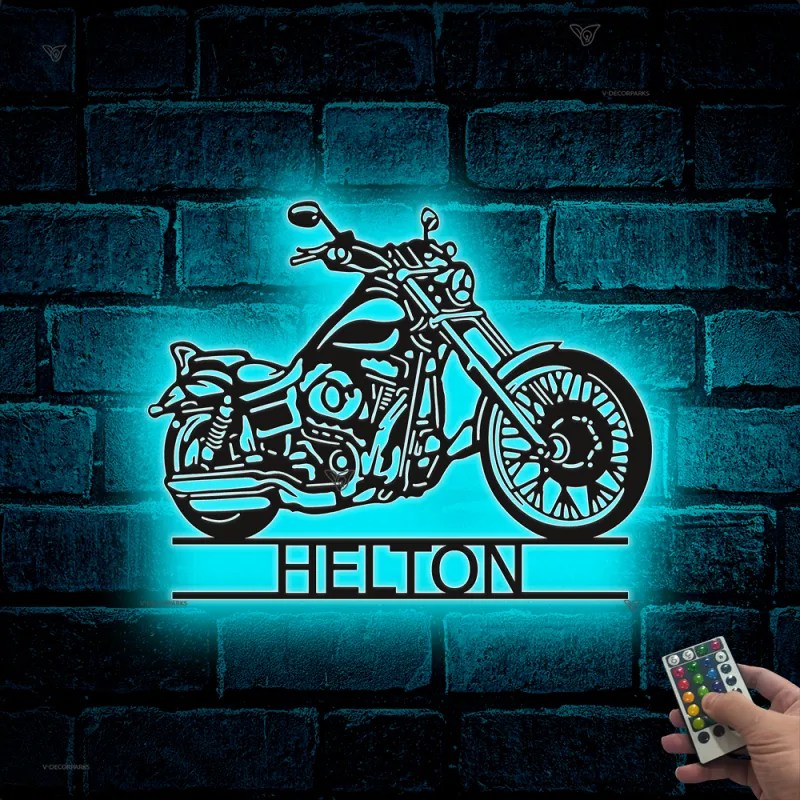 Personalized Motorcycle Metal Wall Art Led Lights, Custom Motorcycle