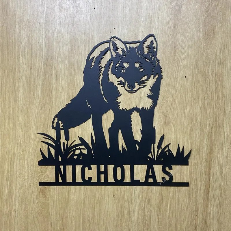 Personalized Fox Metal Wall Art, Fox With Cattails Metal Name Sign