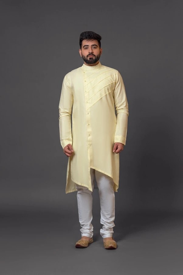 Buy Lemon Yellow Plain Kurta Pajama. Visit PanacheTES