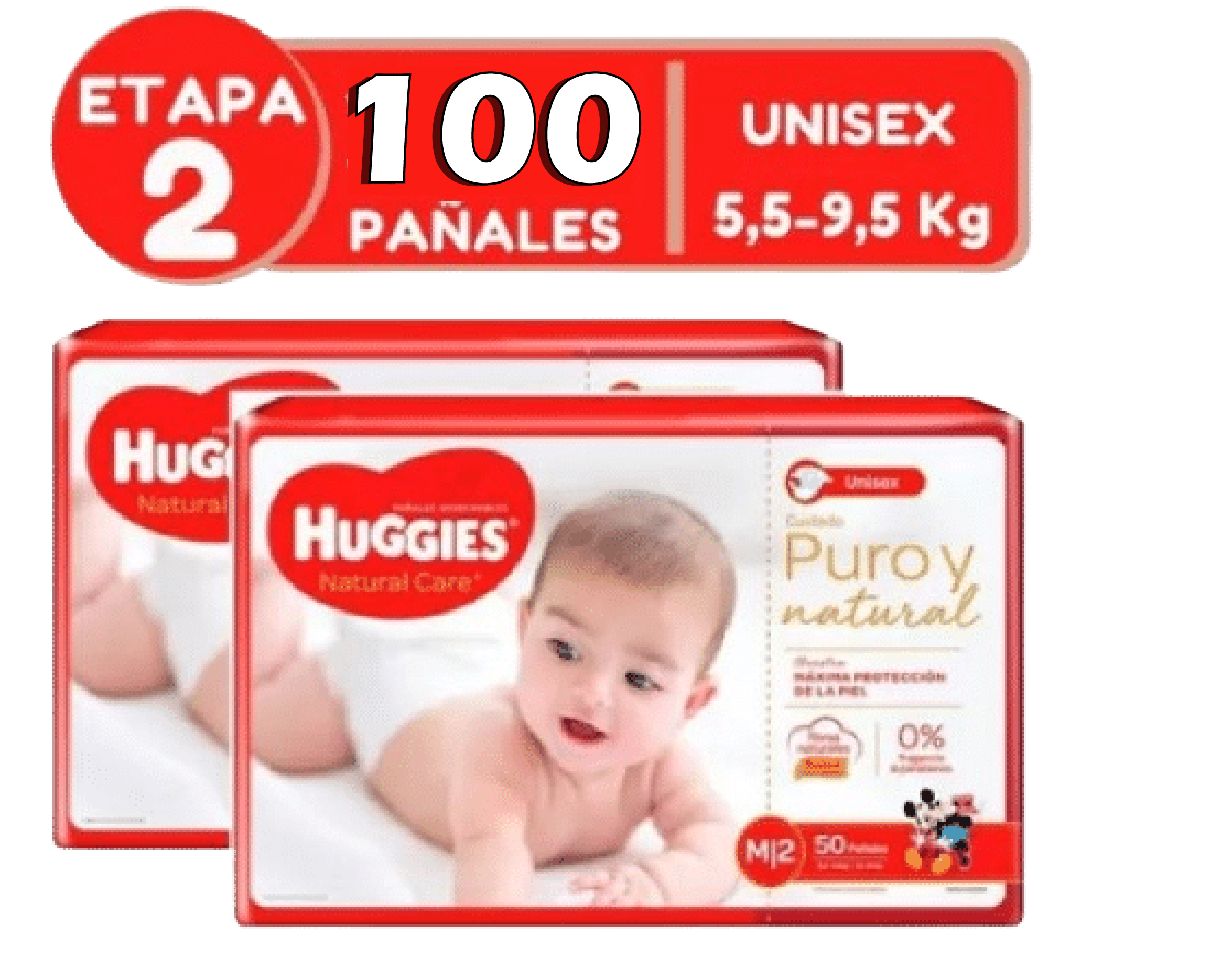 Pañales Huggies Nat Care Etapa 2/M - 100 unid - Pañales en tu casa