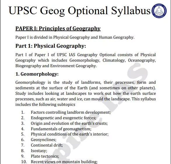 [PDF] UPSC Geography Optional Syllabus For IAS Mains 2023 PDF Panot Book