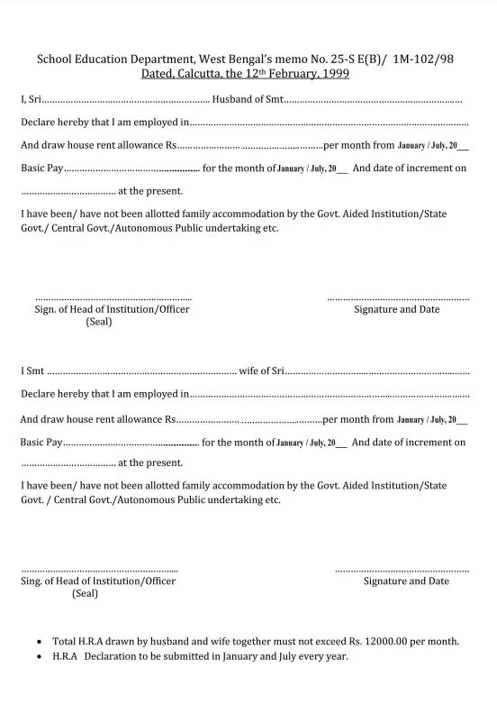[PDF] HRA Declaration Form For School Teachers 2023 PDF Panot Book