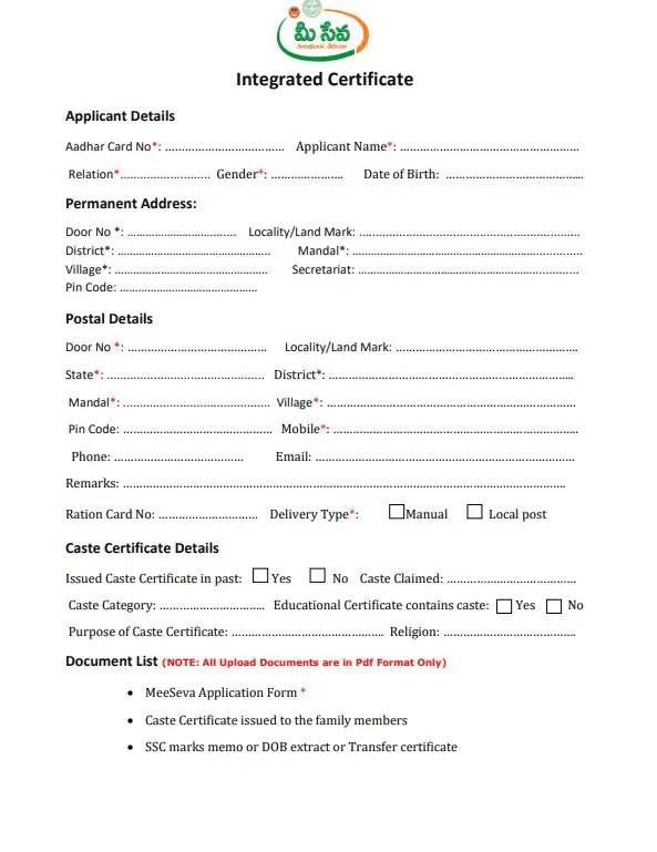 [PDF] AP Meeseva Caste Certificate Application Form PDF Panot Book